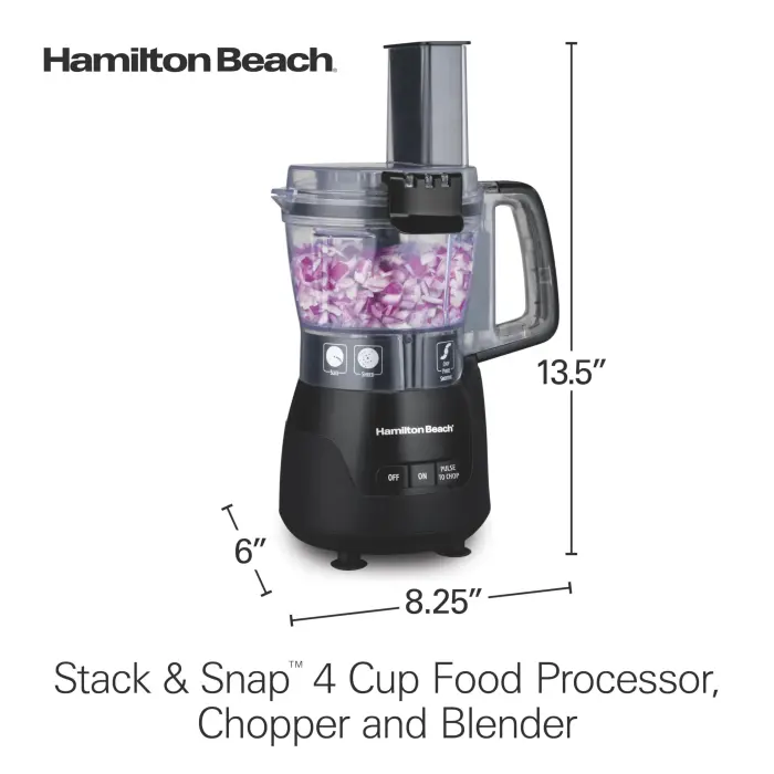 Hamilton Beach Stack & Snap 4-Cup Mini Food Processor & Vegetable Chopper, 250 Watts, for Slicing, Shredding, and Puree, Black (70510) - Image 2