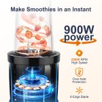 KOIOS Smoothie Blender, 900W Personal Blender for Shakes and Smoothies for Kitchen with 2 No-BPA 22oz Portable Cups, Single Serve Smoothies Maker Mixer for Juices, Nutritious Recipe (Grey Blue) - Image 9
