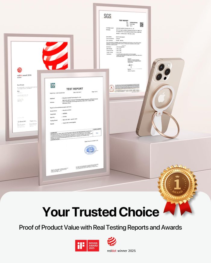 andobil [2025 Unrivaled Stability] Magnetic Phone Grip Holder for MagSafe Ring Stand Holder Kickstand Compatible with MagSafe Accessories for iPhone 17 Air 16 Pro Max Plus 15/14/13/12&Android,Rosegold - Image 5