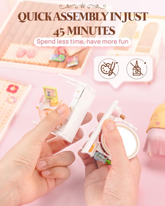Rolife Super Creator Series, DIY Mini Lovely Pink Bedroom Dollhouse House Kit, Bulid Scenary for Action Collectible Figures, Creative Gifts for Women Kids Adults - Image 7