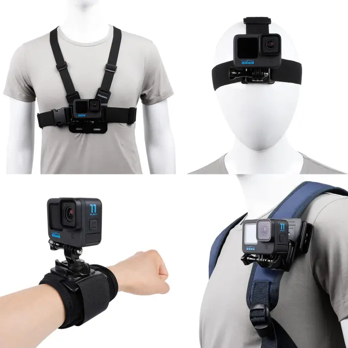 Accessories Set for GoPro Hero 13/12/11/10/9/8/7/6/5/4,New Quick Release Head Strap Mount + Chest Mount Harness + Backpack Clip Holder + 360°Rotating Wrist Strap - Image 1