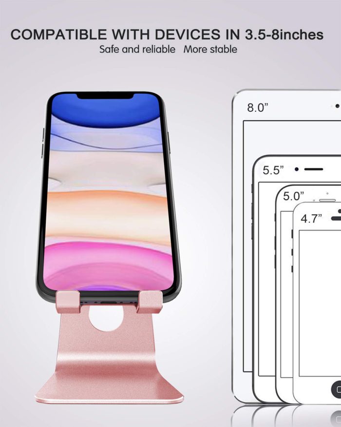 CreaDream Adjustable Cell Phone Stand, Phone Stand, Cradle, Dock, Holder, Aluminum Desktop Stand Compatible with Phone 16 15 14 13 12 11 Pro Max Plus SE, Accessories Desk, All Mobile Phones-Rose Gold - Image 2
