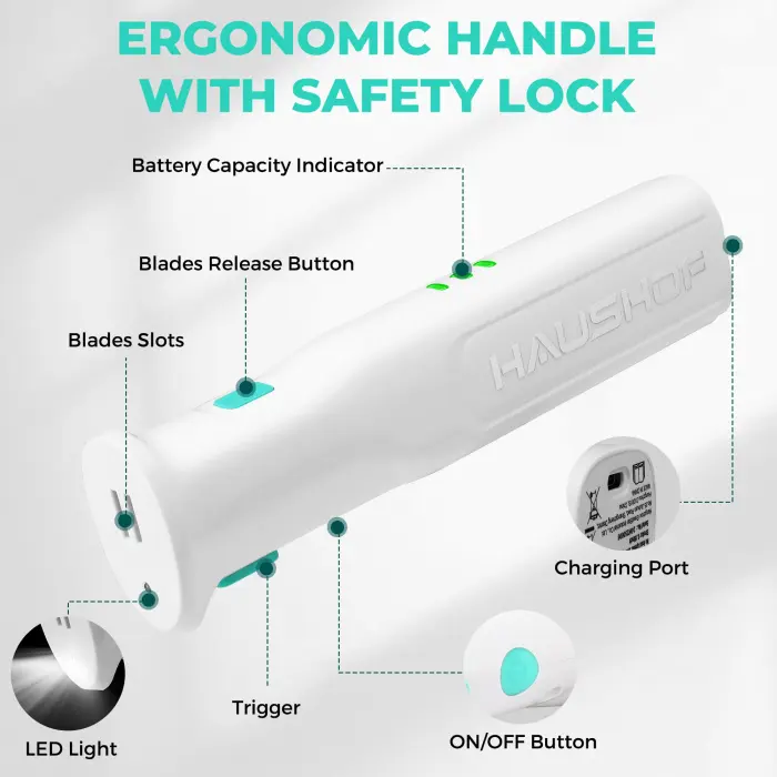 HAUSHOF Cordless Electric Knife Set for Meat Slicing, 8V Electric Carving Knife for Fish, Bread, Turkey, Rechargeable Meat Cutter with Reciprocating Stainless Steel Blades, Safety Lock & Storage Case - Image 7