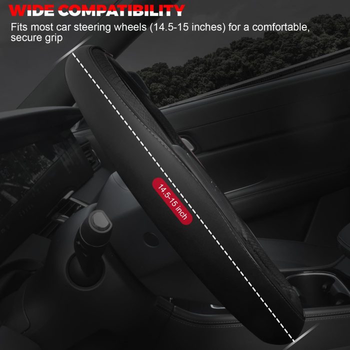 Ouzorp Car Steering Wheel Cover, Microfiber Leather Steering Wheel Covers with Anti-Slip Lining, Universal 14.5-15 inchs Black - Image 7