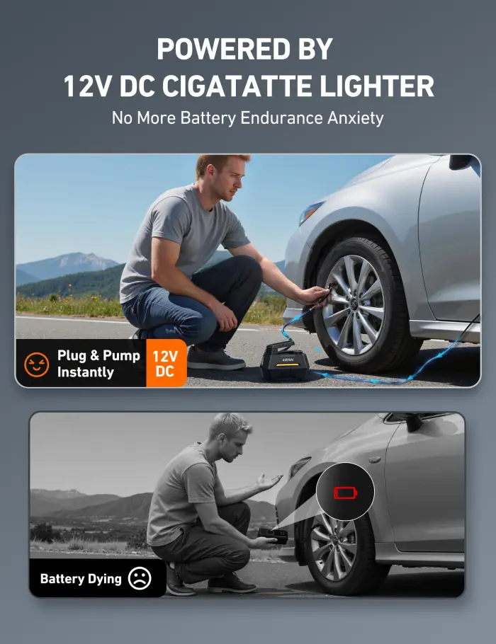 AstroAI Tire Inflator Portable Air Compressor Tire Air Pump for Car Tires - Car Accessories, 9.8Ft Cord 12V DC-Powered Auto Pump with Digital Pressure Gauge, LED Light for Bicycle, Balloons, Yellow - Image 5