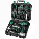 Tool Kit: 8V Cordless Drill, Home Toolbox with storage case, Hand Tool set for Home Repairs 126 Piece, Green