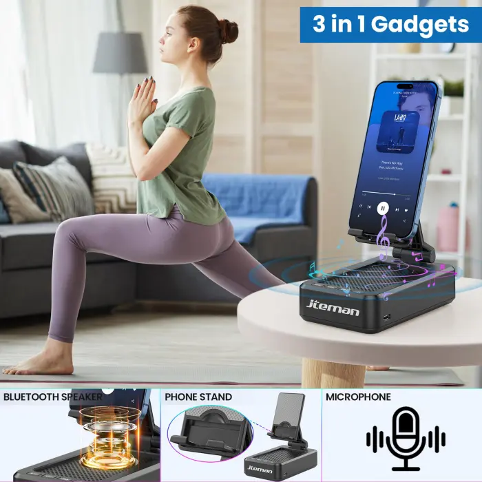 Cell Phone Stand with Wireless Bluetooth Speaker and Anti-Slip Base HD Surround Sound Perfect for Home and Outdoors with Bluetooth Speaker for Desk Compatible with iPhone/ipad/Samsung Galaxy - Image 8