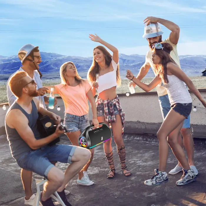 HWWR Bluetooth Speaker, IPX5 Waterproof Portable Bluetooth Speaker with Powerful Bass & LED Lights, BT5.3, Wireless Stereo Pairing for Home Party, Beach, Outdoor Camping, Support USB/TF Card/AUX/TWS - Image 3