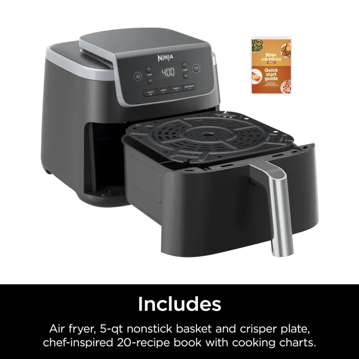 Ninja | Air Fryer | 4-in-1 Pro Air Fry, Roast, Reheat, Dehydrate | 5QT Capacity fits up to 4lbs of French Fries | 400F Max Temp | Nonstick Basket & Crisper Plate | 120V | Grey | AF141 - Image 4