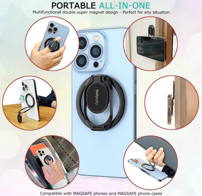 Doflyesky Magnetic Phone Ring Holder with Magsafe, Double Adjustable Gym Finger Ring Grip, Removable Phone Grip, for iPhone, iPad and Smartphones, Compatible with Magnetic Car Mount (Colorful) - Image 4