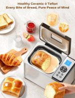 KBS 2LB 19-in-1 Programmable Bread Maker, Stainless Steel Bread Machine with Nonstick Ceramic Pan,650W Bread Maker Machine with 15H Timer&1H Keep Warm,Sourdough,Gluten Free,3 Colors,53 Recipes,Silver - Image 8
