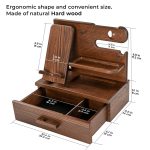 TESLYAR Wood Phone Docking Station with Drawer - Nightstand Organizer - Desk Organizer for Husband - Birthday Gifts for Men, Dad, Anniversary Idea, Key Holder Stand Watch & Accessories (Bourbon Brown) - Image 4