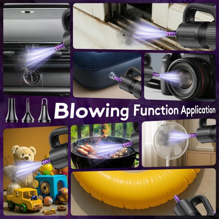 SWMRDN Car Vacuum Portable Cordless, 20000Pa Mini Vacuum Cleaner & Air Duster, 130W Brushless Motor Handheld Vacuum Cordless with LED Light, 7800mAh Battery, Multi-Nozzles for Car, Office, Home, Pet - Image 5