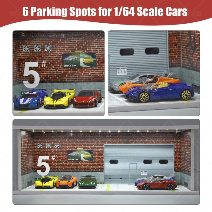Saichotoy Display Case for Hot Wheels: Stackable Parking Garage for 1/64 Scale Matchbox Toy Car, Foamboard Storage for Monster Trucks with LED Light and Acrylic Cover, Depot - Image 7