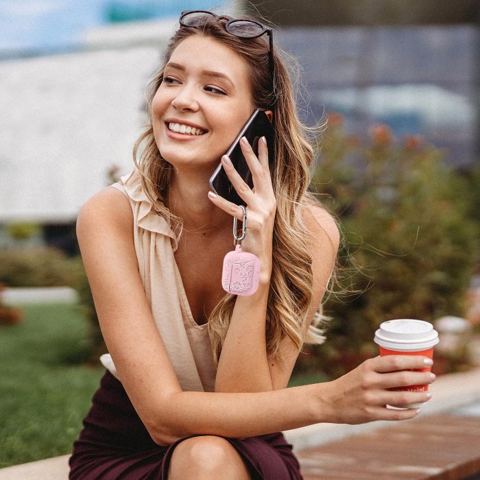 Lerobo for Airpods 4 Case Cover with Cleaner Kit, Cute Flower Engraved Silicone Protective Case Cover with Keychain Compatible with Apple Airpods 4 Case 2024 for Women and Girls, Pink - Image 6