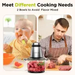 KOIOS Food Processor, 500W Electric Food Chopper with 2 Bowls (8 Cup+8 Cup) & 2 Bi-Level Blades&, Small Electric Grinder Meat Processor for Nuts, Meat, Onion, Garlic, Baby Food, Black - Image 6