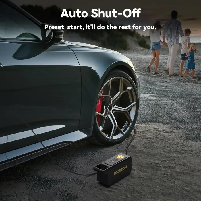 Inzeetor 150 PSI Tire Inflator Portable Air Compressor, 12V DC Auto Shutoff Air Pump with Digital Pressure Gauge and Emergency LED Light for Car Tires, Bicycle & Balloons, Black - Image 7