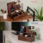 TESLYAR Wood Phone Docking Station with Drawer - Nightstand Organizer - Desk Organizer for Husband - Birthday Gifts for Men, Dad, Anniversary Idea, Key Holder Stand Watch & Accessories (Bourbon Brown) - Image 7