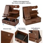 TESLYAR Wood Phone Docking Station with Drawer - Nightstand Organizer - Desk Organizer for Husband - Birthday Gifts for Men, Dad, Anniversary Idea, Key Holder Stand Watch & Accessories (Bourbon Brown) - Image 2