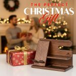 TESLYAR Wood Phone Docking Station for Men - Desktop or Nightstand Organizer - Birthday Gifts for Men, Dad - Anniversary Idea from Wife - Key Holder, Stand Wallet, Watch & Essentials (Bourbon Brown) - Image 8
