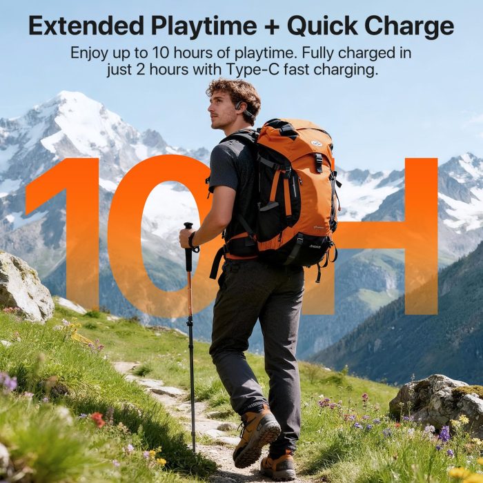 Bayhanc Bone Conduction Headphones, Open Ear, IPX6, Sweat Resistant, Bluetooth V5.4,10Hrs Playtime, Comfortable Fit Sports Wireless Earbuds with Built-in Mic for Running, Gym, Cycling, Outdoor, Black - Image 3