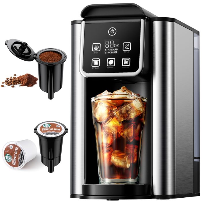 KIDISLE Hot & Iced Coffee Maker with Bold Setting, Single Serve Coffee Maker for K Cup and Grounds, 6-14 Oz Brew Sizes, 50 Oz Removable Water Tank, One Cup Coffee Machine with Reusable Filter, Black - Image 1