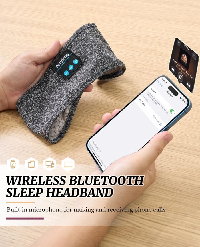 Perytong Sleep Headphones Wireless, Bluetooth Sports Headband Headphones with Ultra-Thin HD Stereo Speakers Perfect for Sleeping,Workout,Jogging,Yoga,Insomnia, Air Travel, Meditation (Grey) - Image 4