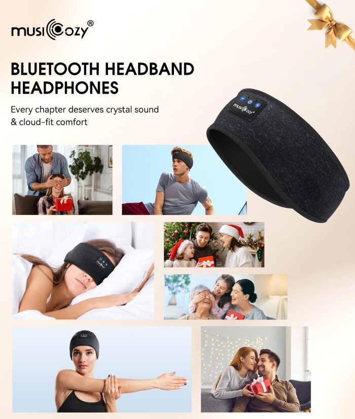 MUSICOZY Sleep Headphones Bluetooth 5.4 Headband, Wireless Earphones Music Sleep Earbuds Sleeping Eye Mask with HD Stereo Speakers for Workout Running Travel Yoga, Ideal Gifts for Men Women(Black) - Image 2