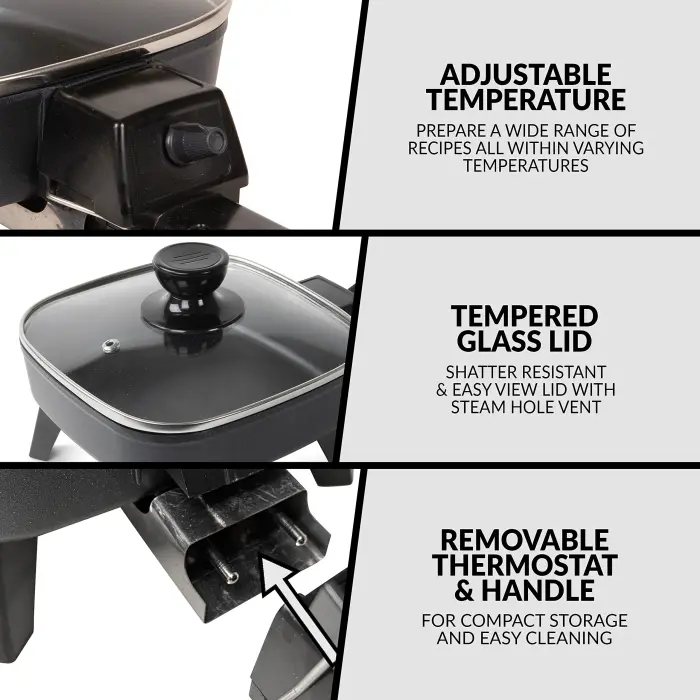 HomeCraft 7-Inch Electric Non-Stick Skillet, Adjustable Temperature Control, Cool-Touch Handle with Tempered Glass Lid, Perfect For Healthy Keto & Low-Carb Diets, Rice Bowls, & Eggs - Image 5