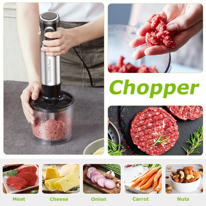 Bonsenkitchen 4-in-1 Immersion Blender Handheld, 20 Speeds Hand Blender with Turbo Mode, Stainless Steel Blade, Egg Whisk, Beaker & Chopper Bowl, Stick Mixer for Soup, Smoothie, Puree, Baby Food - Image 4