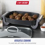 Blue Diamond 7QT 5-in-1 Extra Large Electric Skillet, Healthy Ceramic Nonstick Interior, Non-Toxic PFAS-Free, Temperature Control, Stay Cool Handles, Easy Clean, Graphite - Image 4