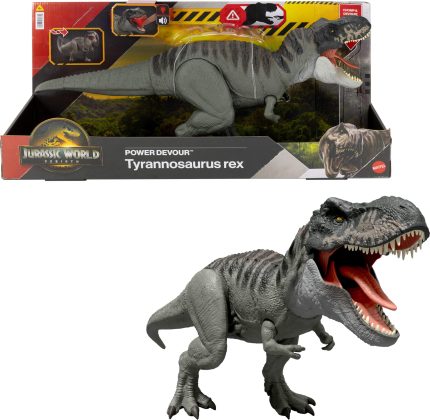 Mattel Jurassic World Rebirth Power Devour Tyrannosaurus Rex Dinosaur Figure with Tongue Activated Constant Chomp, Lights & Sounds, Digital Play