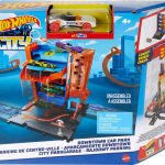 Hot Wheels City Toy Car Track Set, Downtown Car Park Playset with 1:64 Scale Vehicle, 4 Levels, Working Lift & Exit Chute