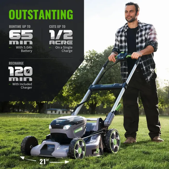 60V Self-Propelled Lawn Mower 21-Inch, Brushless Cordless Mower for Large Yards, Electric with LED Headlight, 2X5.0Ah Battery & Rapid Charger - Image 7