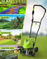 BUCOTOD 18-Inch 13.5 Amp Tiller/Cultivator with 6 Steel Tines, 3-Adjustable Wheels, Foldable Handle, 8'' Tilling Depth Electric Corded Tillers, Electric Garden Rototiller for Garden Lawn Soil Digging - Image 2