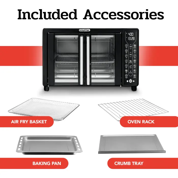 Gourmia Toaster Oven Air Fryer Combo 17 cooking presets 1700W french door digital air fryer oven 24L capacity accessories, convection rack, baking pan tray recipe book GTF7460,Large,Black - Image 3
