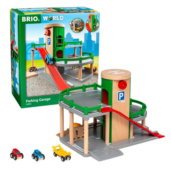 BRIO World Parking Garage - 7-Piece Wooden Toy Garage with 2 Cars, 1 Transporter Wagon, and Wooden Ramp Tracks - Works with All BRIO Train Sets - FSC-Certified - Sparks Creativity & Fun - Ages 3 & Up - Image 1