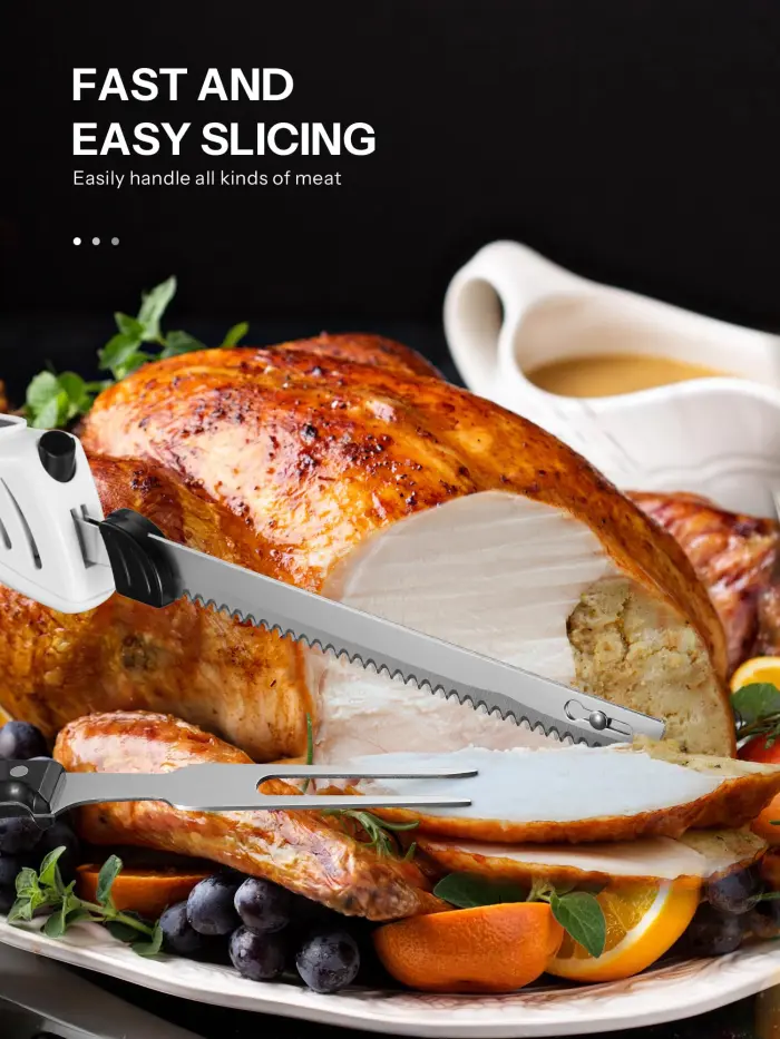 Reemix Electric Knife, Z3042 Electric Knife Set for Carving Meats, Poultry, Bread, Crafting Foam & More, 2 Blades for Meats & Bread, Fork Included (White) - Image 6