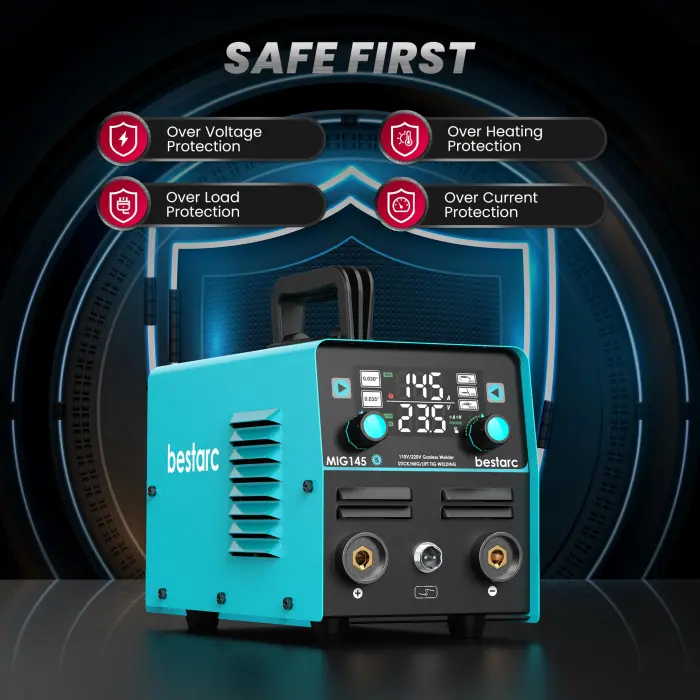 bestarc 145A MIG Welder, 110V/220V Gasless Flux Core MIG Welder/Lift TIG/Stick 3 in 1 Synergic MIG145 5GEN Welding Machine, Portable Flux Welder with Digital Screen Display - Image 2