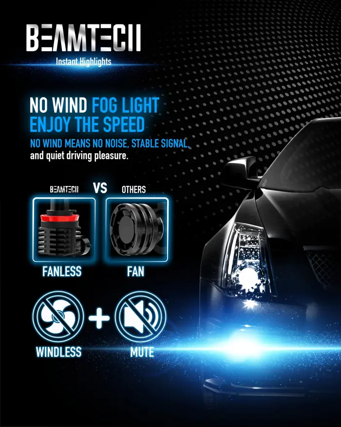 BEAMTECH H11 Bulb, H8 H9 Fog Light Fanless in Line 6500K White Pack of 2 - Image 3