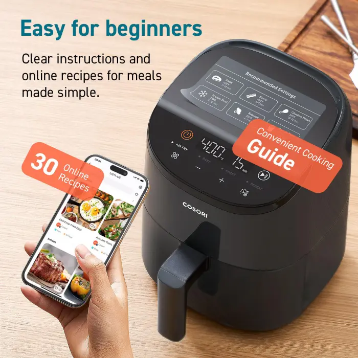 COSORI Air Fryer 2.1 QT, Small & Mini 4-in-1 airfryer Ideal for Simple Meals and Snack, Easy to Leftover Food to Crispy, Up to 97% Less Oil, 30 In-App Recipes, Nonstick & Dishwasher-Safe Basket - Image 3