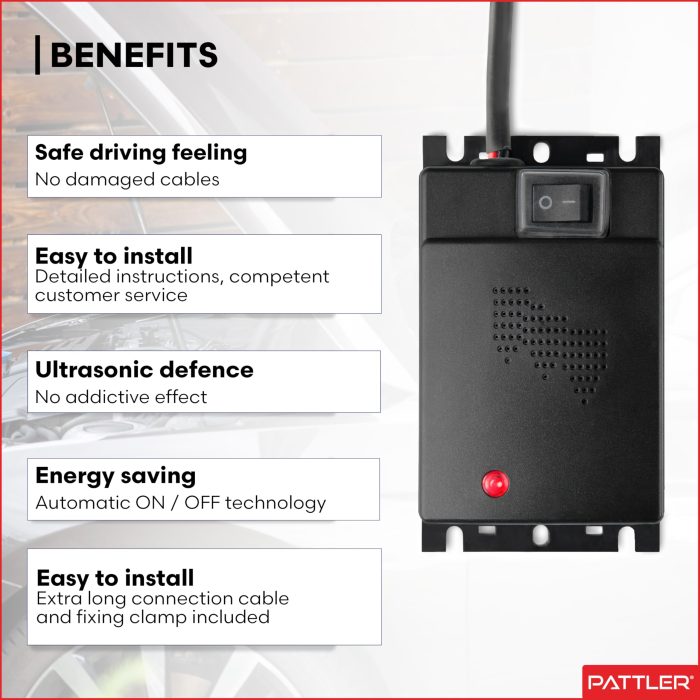 PATTLER® Marten Repellent for Car Engines - Ultrasonic Marten Repeller Under Hood for Immediate and Long-Term Protection Against Martens. Marten Deterrent for Cars Powered by 12V Car Battery - 2 Unit - Image 8