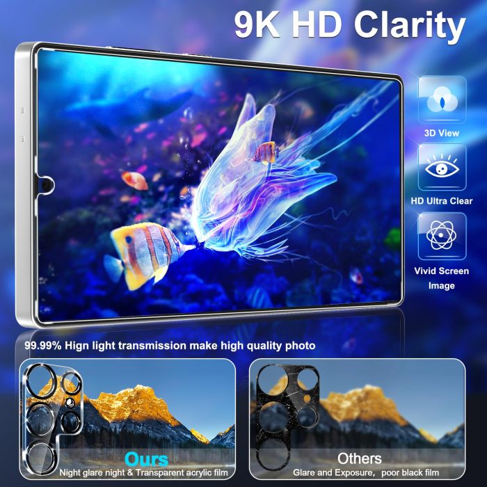 firtstnow 3 Pack Glass Screen Protector for Samsung Galaxy S25 Ultra [6.9 inch] + 3 Pack Camera Lens Protector, 9H Tempered Glass, Fingerprint Unlock, HD Clear Case Friendly Anti-Scratch - Image 6