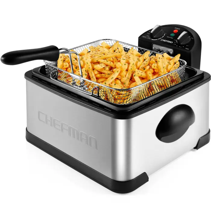 Chefman 4.5 Liter Deep Fryer w/Basket Strainer, XL Jumbo Size, Adjustable Temperature & Timer, Perfect for Fried Chicken, Shrimp, French Fries, Chips & More, Removable Oil-Container, Stainless Steel - Image 1