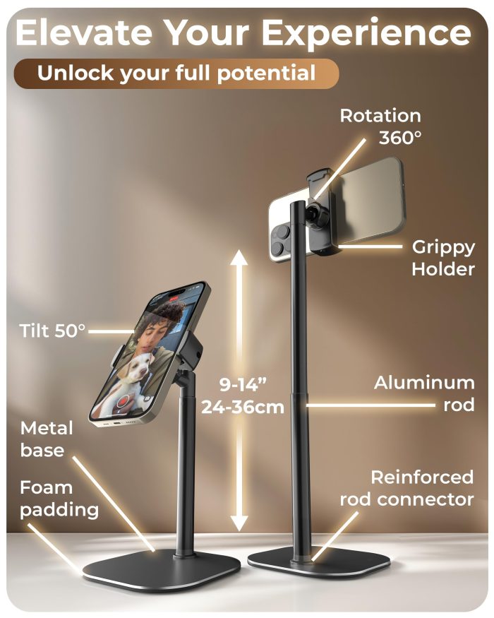 COOPER ChatStand, Adjustable Cell Phone Stand for Desk, Phone Stand for Recording, iPhone Holder for Filming, Small Tripod for iPhone, Fits Samsung, Android Smartphones, (Night Black) - Image 3