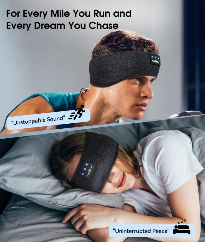 MUSICOZY Sleep Headphones Bluetooth 5.4 Headband, Wireless Earphones Music Sleep Earbuds Sleeping Eye Mask with HD Stereo Speakers for Workout Running Travel Yoga, Ideal Gifts for Men Women(Black) - Image 8