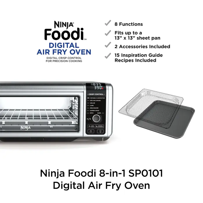 Ninja Digital Air Fry Countertop Oven, 8-in-1 Functionality, 1800W, Flip-Up Design, XL Capacity, Air Fry Basket, Wire Rack & Crumb Tray, Silver, SP101 - Image 14