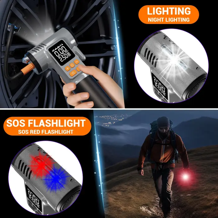 Gardon Tire Inflator Portable Air Compressor - 8 in 1 Air Pump, Window Breaker, Seatbelt Cutter, Ball Pump, Bike Pump, Digital Tire Pressure Gauge, SOS, Flashlight, Tech Gadgets Car Accessories - Image 2