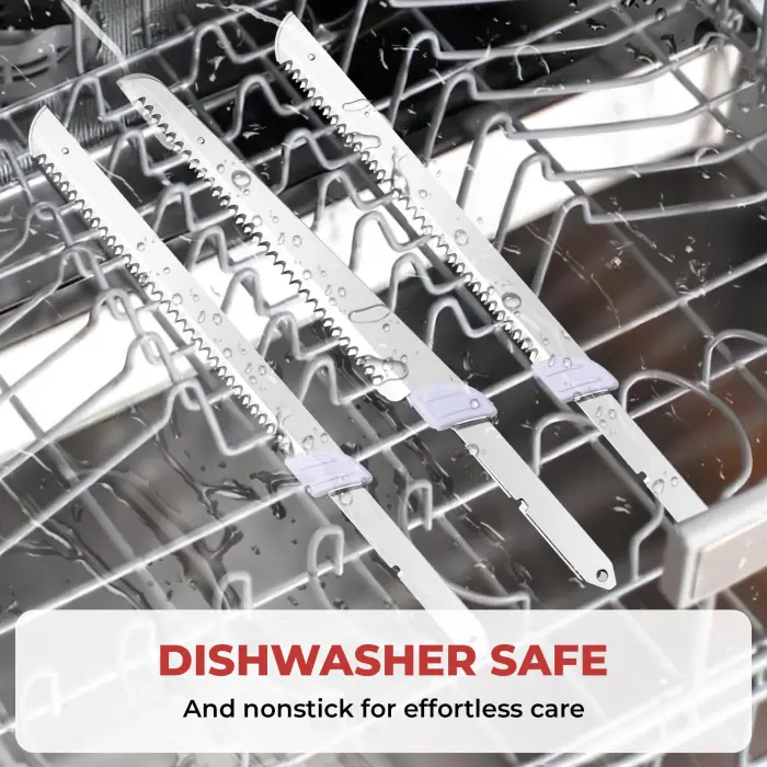 Prikoi Electric Knife - Carving Knife Set, Easy-Slice Serrated Edge Blades for Meat, Bread, Turkey, Ribs, Fillet, DIY, Ergonomic Handle + 2 Blades for Raw & Cooked Food New Upgrade(Faux Wood) - Image 3