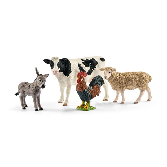 Schleich FARM WORLD - 4 PC Starter Barnyard Animal Set - Includes Cow, Sheep, Rooster and Sheep Figurines - Farm Animal Toys for Kids 3+ | 42385 - Image 1